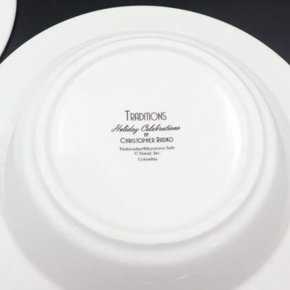 2 Christopher Radko Traditions Holiday Celebrations Rimmed Soup Bowls
